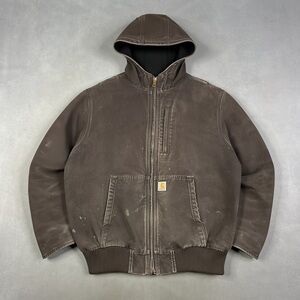 Carhartt Brown Hooded Canvas Bomber Jacket